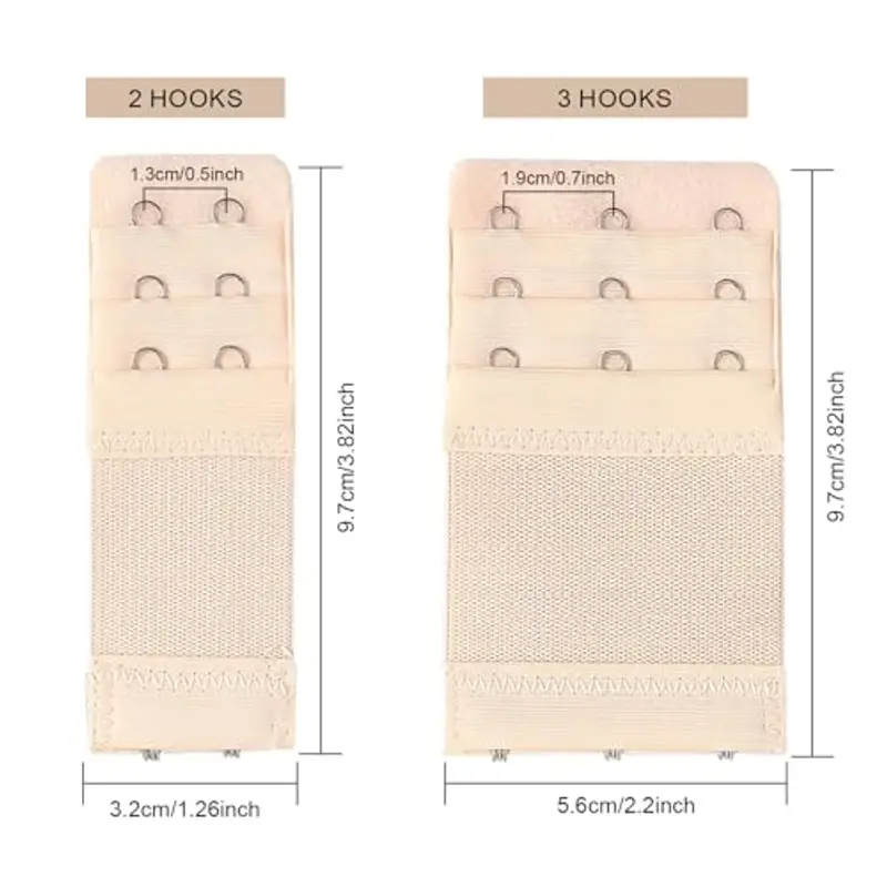 Lafefe Estensore per Reggiseno 6 Pezzi, Allunga Reggiseno 2 Ganci, 3 Ganci, Prolunga per Reggiseno Morbido Ed Elastico, per Biancheria Intima Bianco Nero Beige miniatura 2