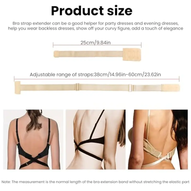 Lafefe Estensore per Reggiseno 6 Pezzi, Allunga Reggiseno 2 Ganci, reggiseno invisibile schiena nuda, Prolunga per Reggiseno Morbido Ed Elastico, per Biancheria Intima Nero Bianco Beige miniatura 3