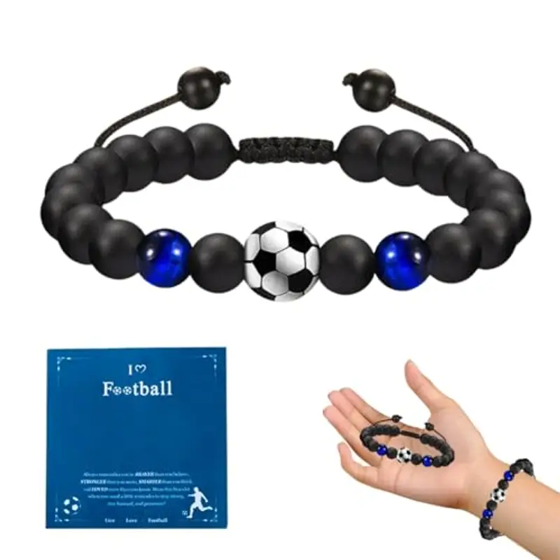 LAJUP Braccialetto Da Calcio Per Bambini, Da Calcio, Per Bambini, Da Calcio, Per Ragazzi, Regalo Di Compleanno, Per Adulti, Adolescenti, Laurea, Natale, Acciaio Inossidabile(Blu)