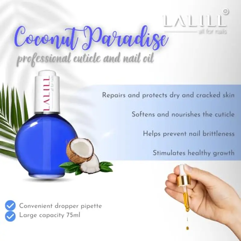 LALILL Olio Cuticole Unghie 75 ml al Cocco - Trattamento Idratante per Cuticole e Unghie - Manicure SPA - Nail Art miniatura 3