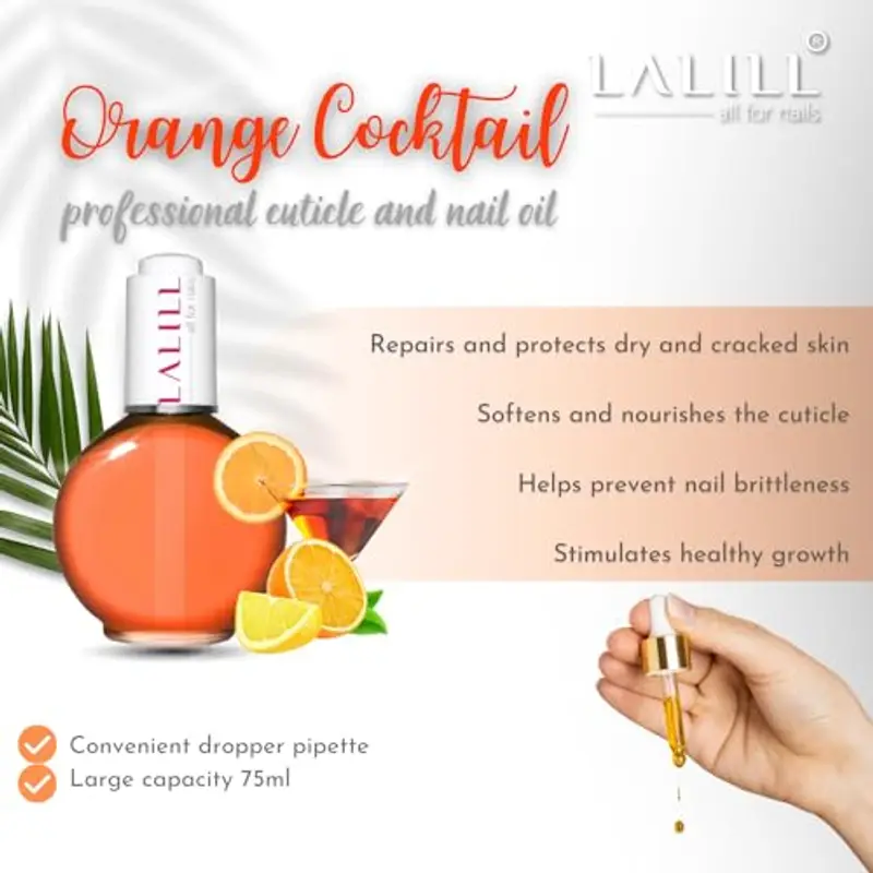 LALILL Olio per Cuticole e Unghie 75ml – Cocktail All'arancia – Flacone con Pipetta – Idratante, Rigenerante – Uso miniatura 3