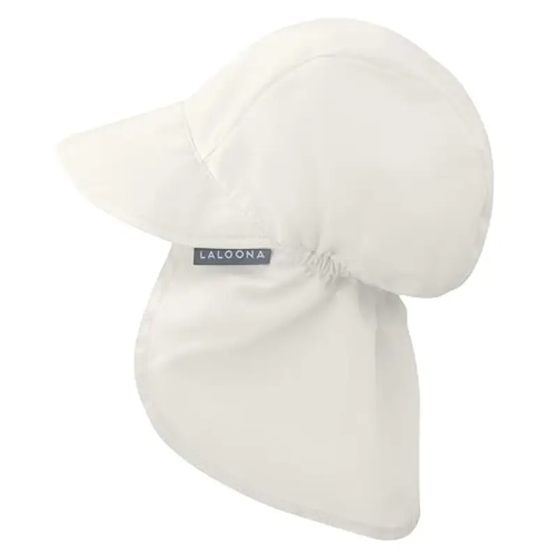 LaLoona Cappello Neonato con Visiera, Copertura Collo UV80+ - Cappellino Neonato Estivo con Protezione UV, Traspirante, OEKOTEX Standard 100, Unisex - Bianco, 43/45