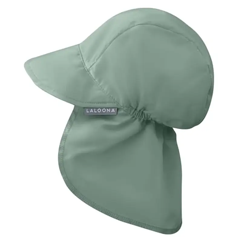 LaLoona Cappello Neonato con Visiera, Copertura Collo UV80+ - Cappellino Neonato Estivo con Protezione UV, Traspirante, OEKOTEX Standard 100, Unisex - Verde, 46/49