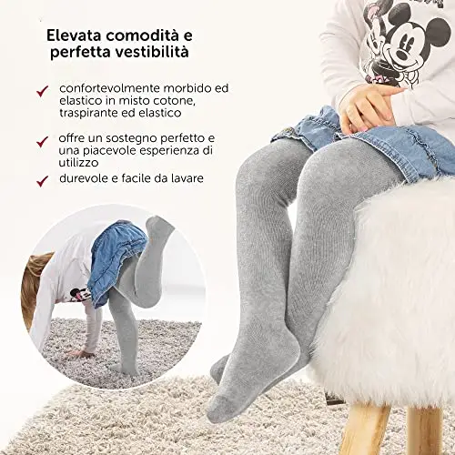 LaLoona - Set 2 paia Collant Bambina Colorate, Calzamaglia Bambina Cotone Elasticizzati, Calze Bambina Collant con miniatura 3
