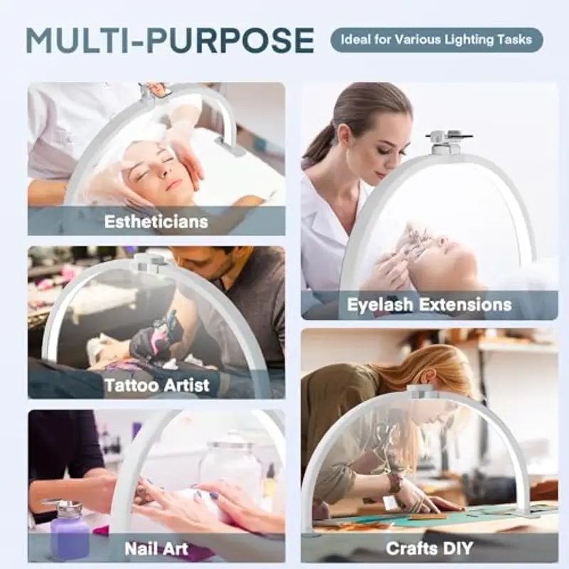 Lampada Extension Ciglia, 42W Half Moon Light per Ciglia con Porta Cellulare, Lampada da Scrivania, Lampada da Tavolo miniatura 3