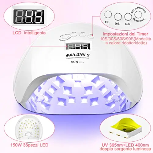 Lampade UV Per Unghie, NAILGIRLS 150W Portatile Lampada per Unghie Asciuga Smalto Fornetto Unghie per Manicure miniatura 2