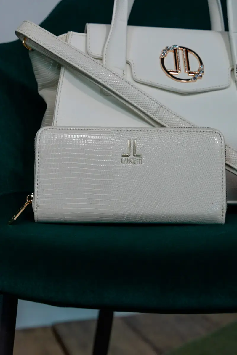 Portafoglio avorio con zip e texture lucertola Lancetti 25S-258-1/PF [BIANCO]