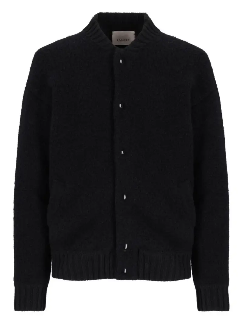 Bomber in Lana Bouclé con Bottoni Nero