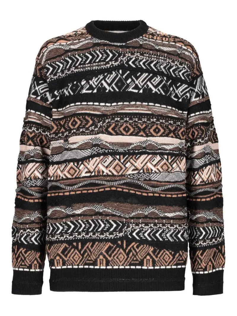 Maglione Girocollo con Motivo Fair Isle Camel