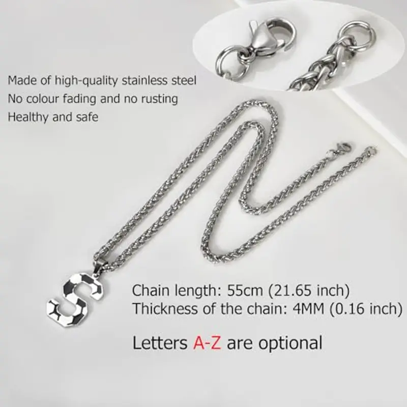Lantine Collana con lettere da calcio, A-Z, con ciondolo a forma di calcio, in acciaio inox, 55 cm, Acciaio inossidabile miniatura 3