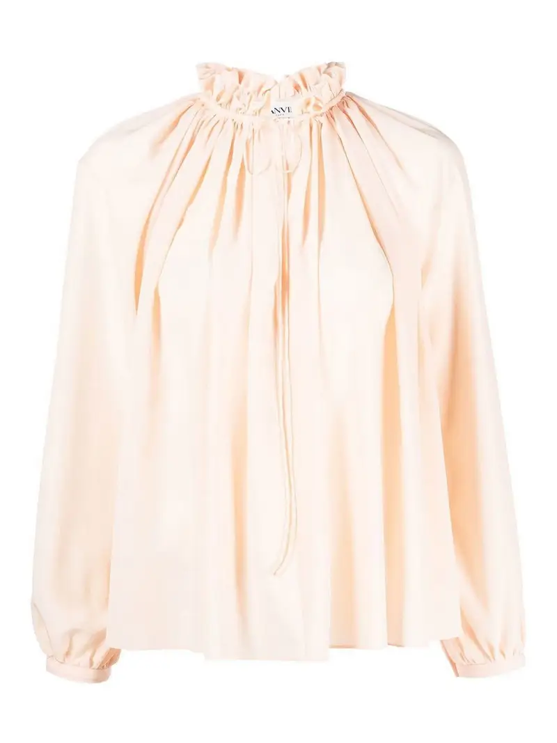 Blusa con scollo a pieghe Beige