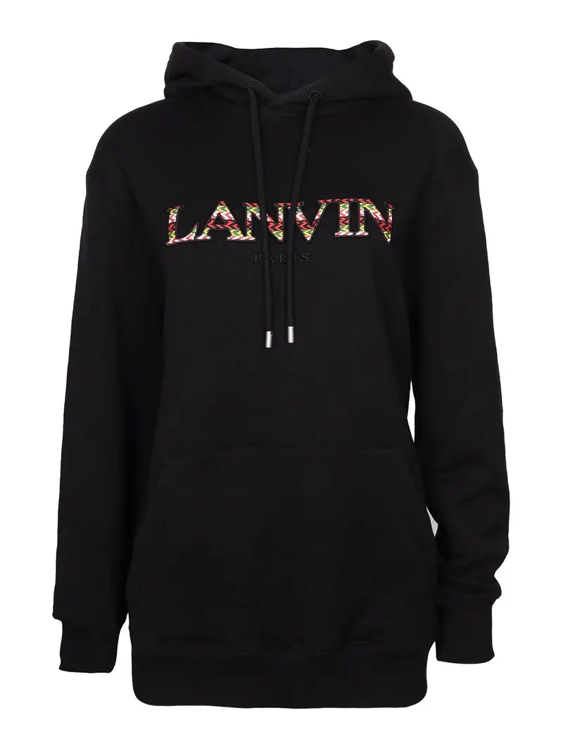 Lanvin felpa hoodie in cotone con logo Nero