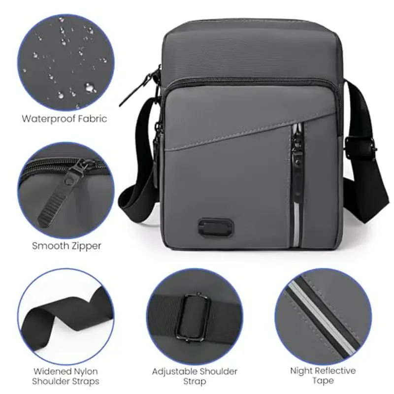 Lanvixo Borsa a tracolla Uomo Grigio 2142997 miniatura 2