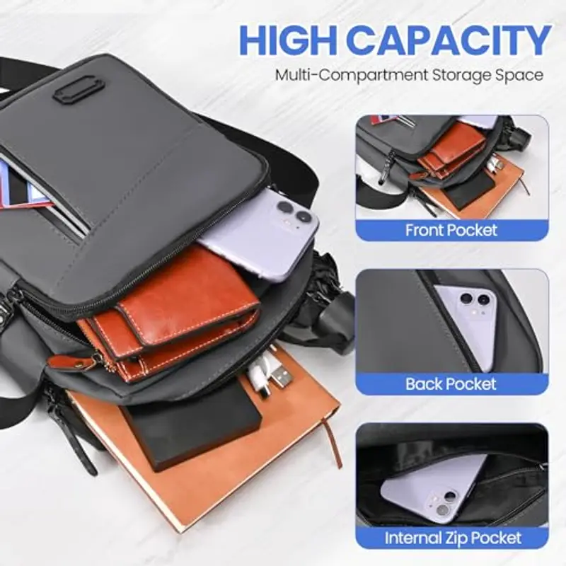 Lanvixo Borsa a tracolla Uomo Grigio 2142997 miniatura 3