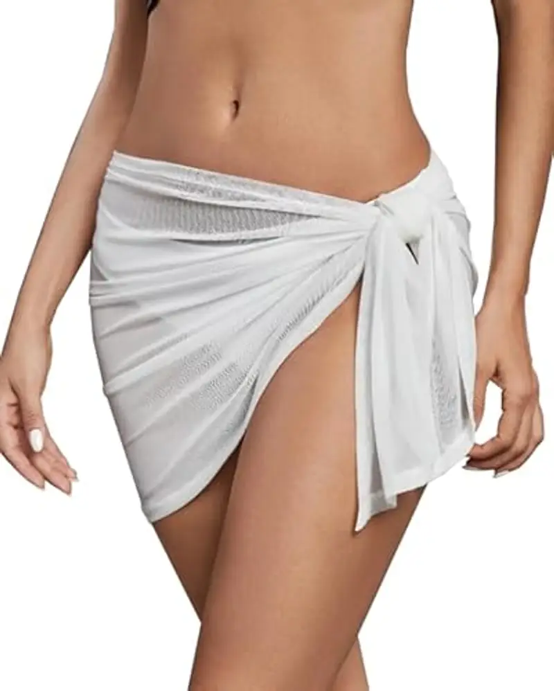 Laphilo Pareo Copricostume Donna Chiffon Corto Mare Spiaggia Vacanza (cod. 6089) (Bianco) miniatura 2