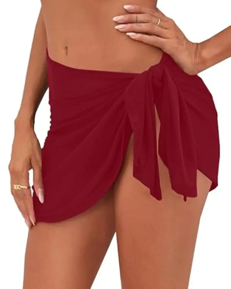 Laphilo Pareo Copricostume Donna Chiffon Corto Mare Spiaggia Vacanza (cod. 6089) (Bordeaux) miniatura 2