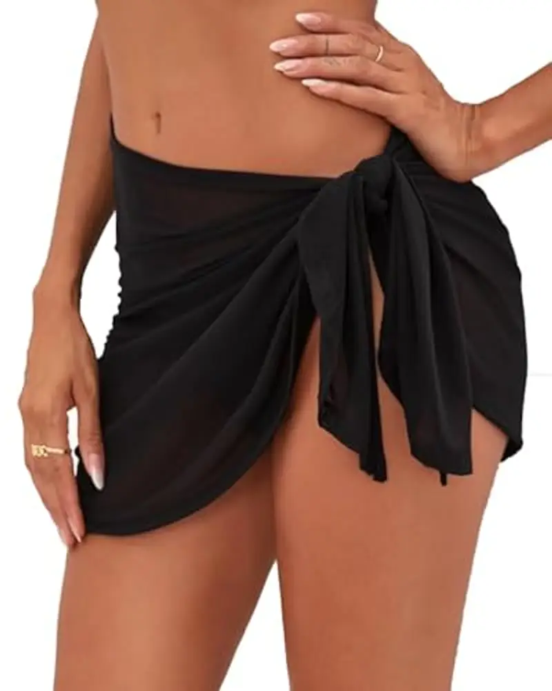 Laphilo Pareo Copricostume Donna Chiffon Corto Mare Spiaggia Vacanza (cod. 6089) (Nero) miniatura 2