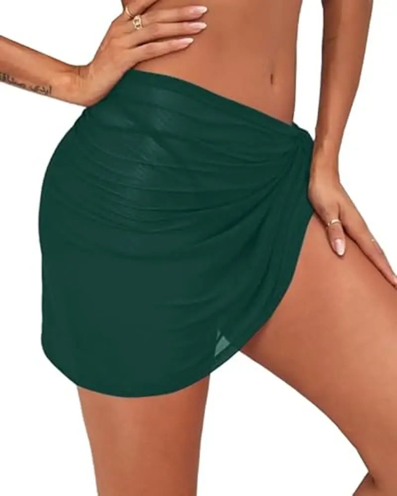 Laphilo Pareo Copricostume Donna Chiffon Corto Mare Spiaggia Vacanza (cod. 6089) (Verdone) miniatura 3