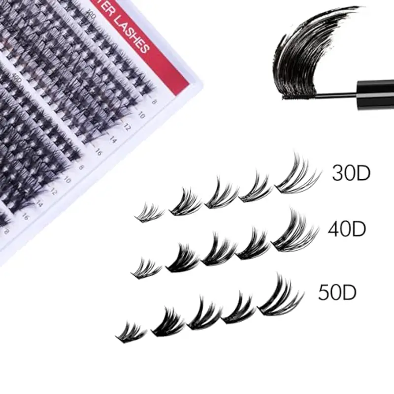 Lash Extension Ciglia Finte Ciuffetti Kit con Bond e Seal, Extension Ciglia per Uso Personale e Domestico D Curl mix da 8-16mm, 30D+40D+50D Cluster Lash miniatura 2