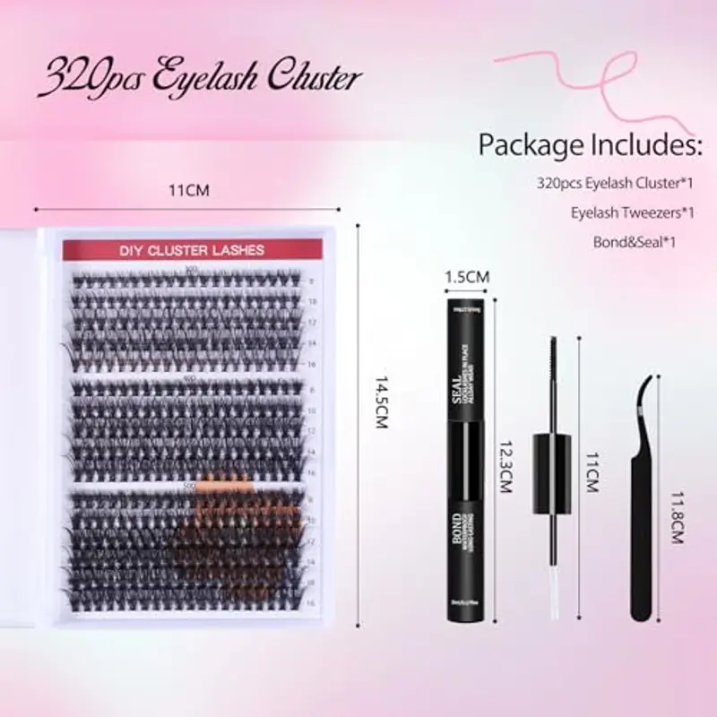 Lash Extension Ciglia Finte Ciuffetti Kit con Bond e Seal, Extension Ciglia per Uso Personale e Domestico D Curl mix da 8-16mm, 30D+40D+50D Cluster Lash miniatura 3