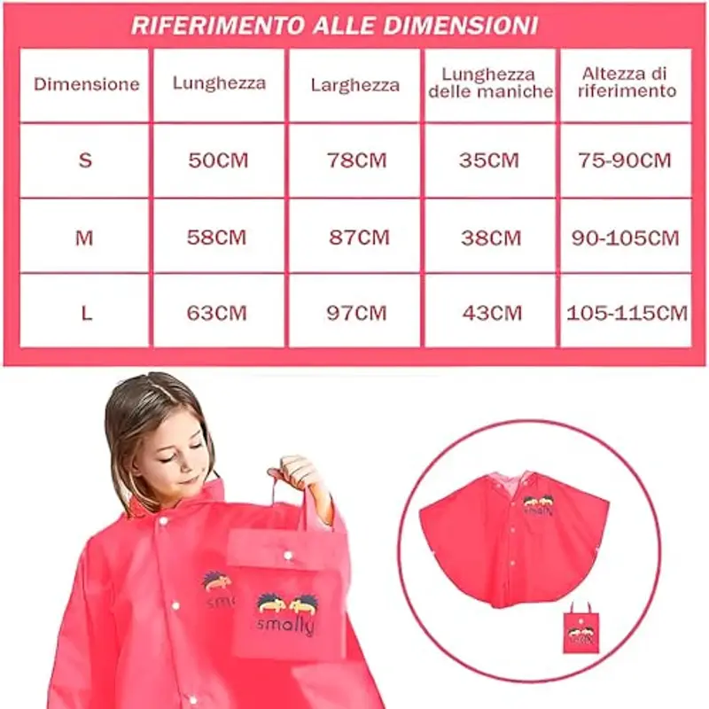 LATRAT Mantella Antipioggia Bambino, per Pioggia Unisex per Bambini, Mantellina Pioggia Bimbo Impermeabile con Cappuccio 100% Antipioggia e Traspirante, M, Rosa miniatura 3