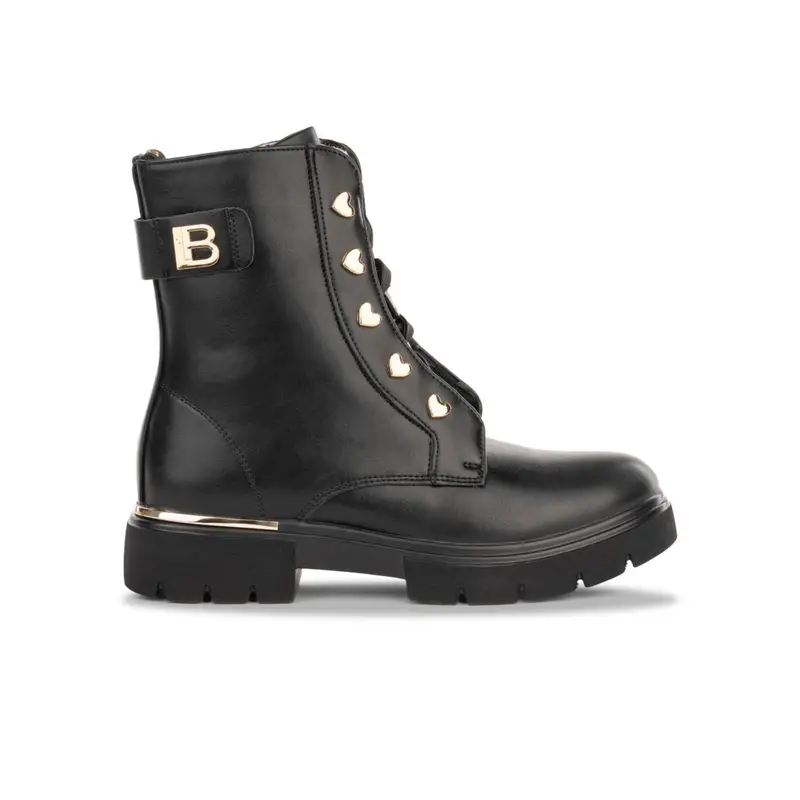 Anfibi neri da bambina con borchie a cuore e lacci