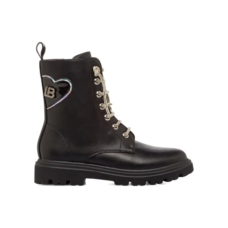 Anfibi neri da bambina con lacci con strass