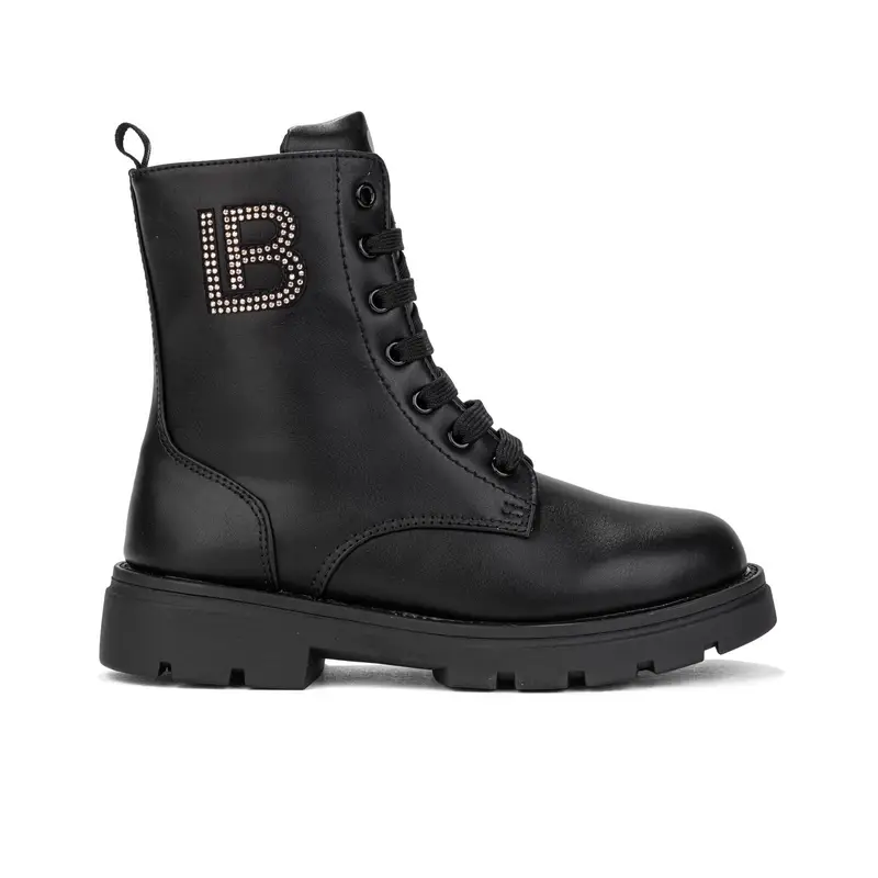 Anfibi neri da bambina con logo in strass