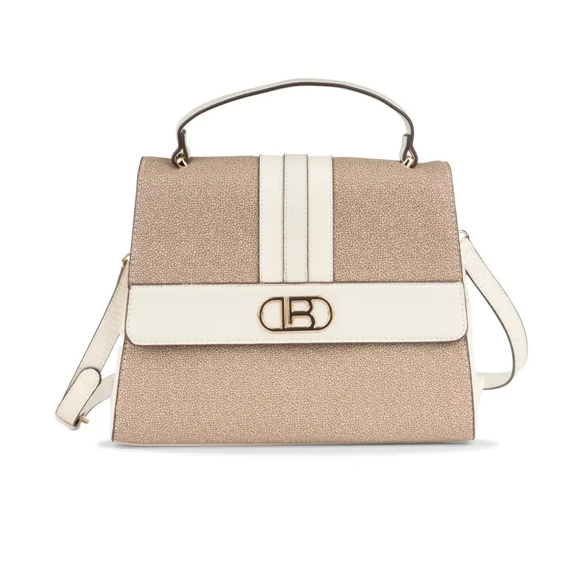 Bauletto beige da donna con tracolla removibile e logo