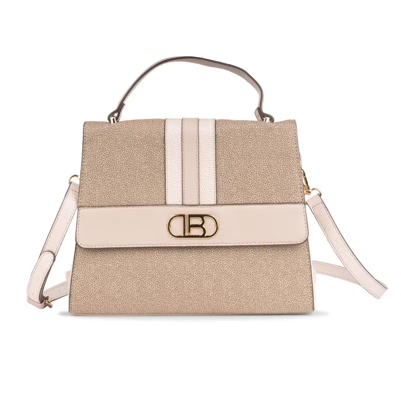 Bauletto beige e rosa da donna con tracolla removibile e logo