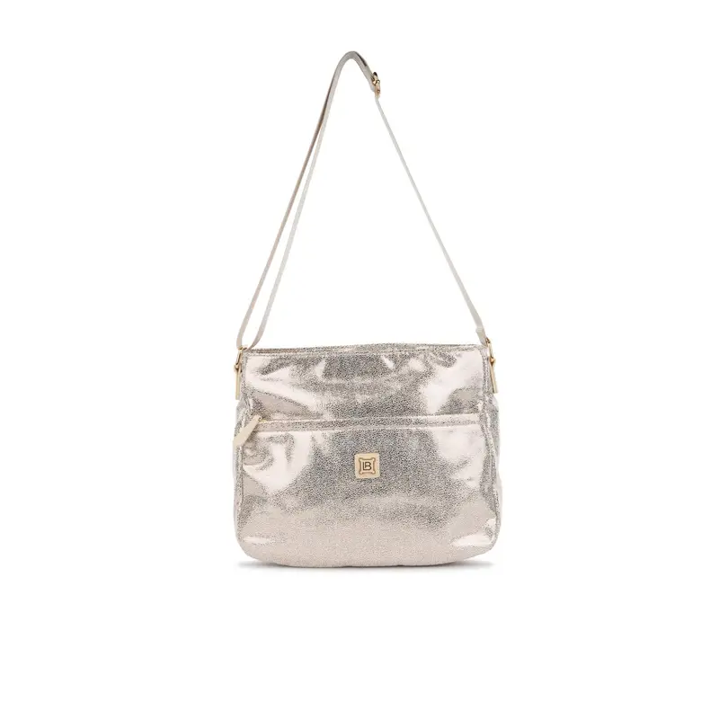 Borsa argento da donna con tracolla regolabile e tasca frontale