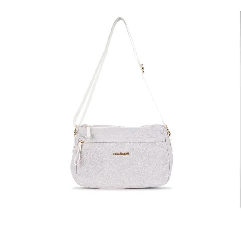 Borsa bianca da donna con tracolla regolabile e zip