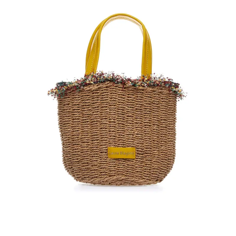 Borsa da mare beige in paglia