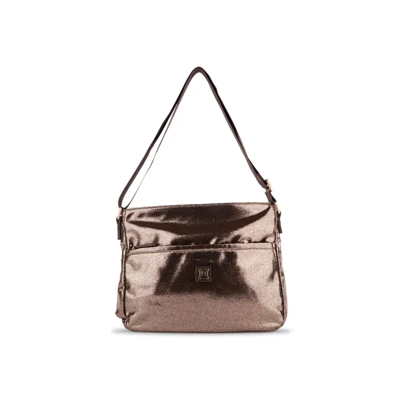 Borsa marrone da donna in tessuto con tracolla