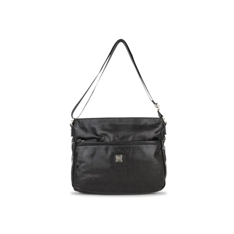 Borsa nera a tracolla da donna con tasca frontale con zip