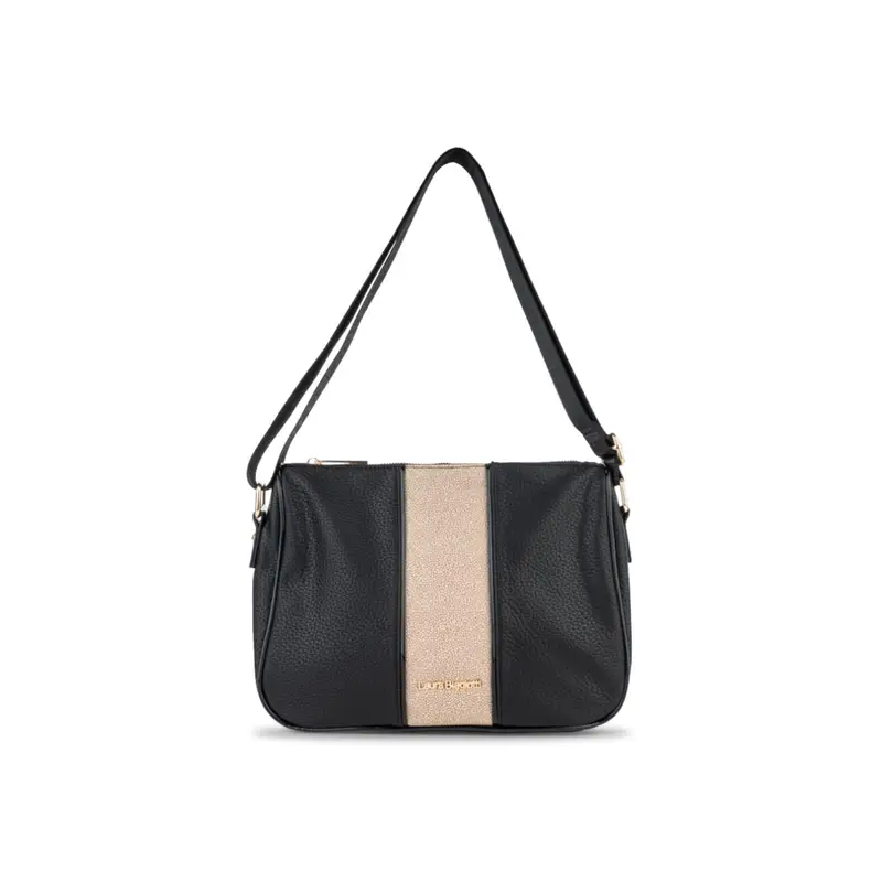 Borsa nera da donna con tracolla regolabile e inserto a contrasto