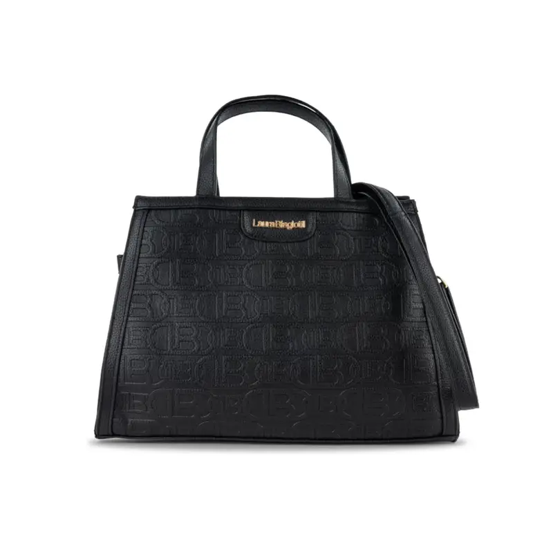 Borsa nera da donna in pelle con stampa multilogo