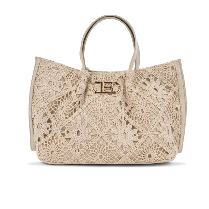 Borsa rosa da donna in tessuto ricamato con logo