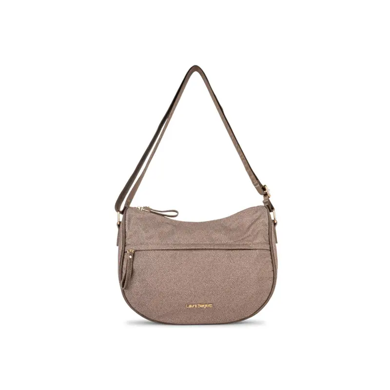 Moon bag beige da donna con tracolla e tasca frontale con zip