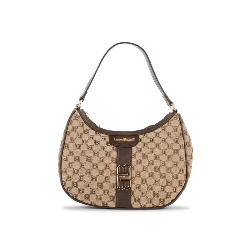 Moon bag beige da donna in fantasia multilogo