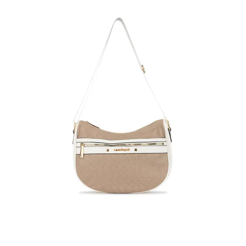 Moon bag beige e bianca da donna con tracolla regolabile e zip