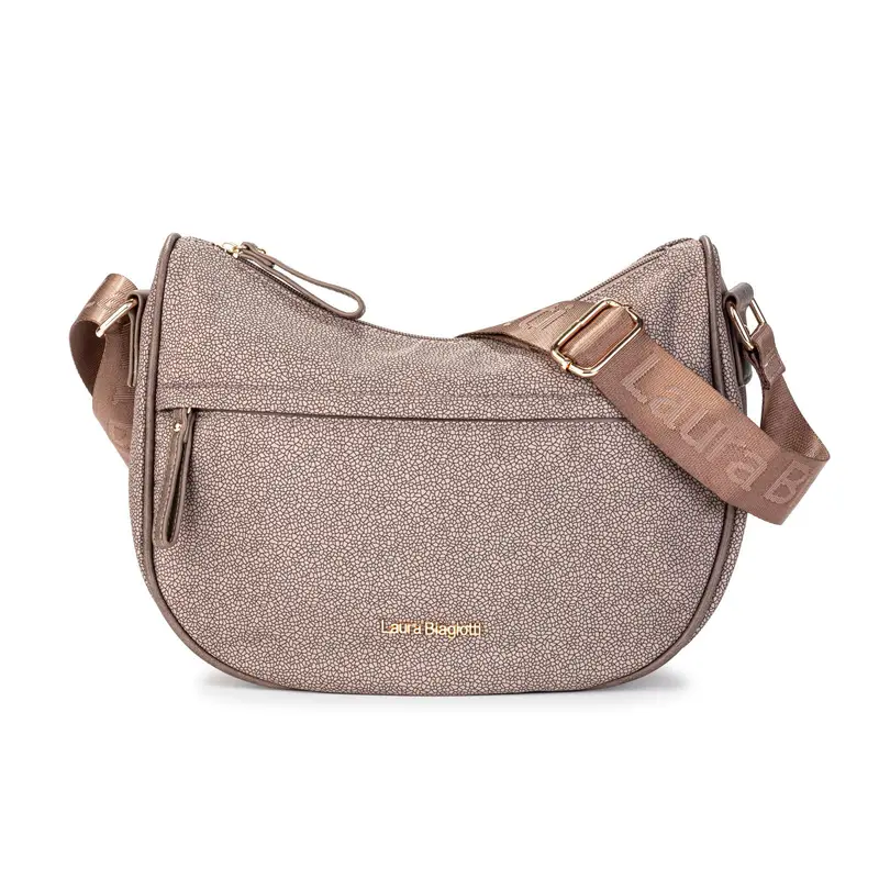 Moon bag marrone da donna con tracolla in tessuto e zip