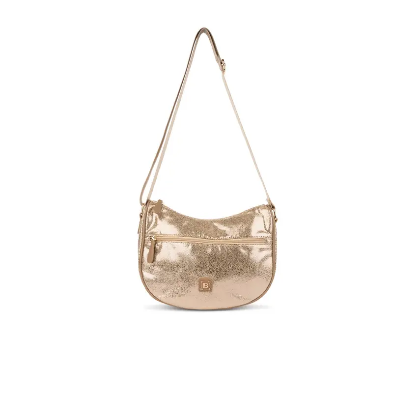 Moon bag oro da donna con tracolla in tessuto e zip