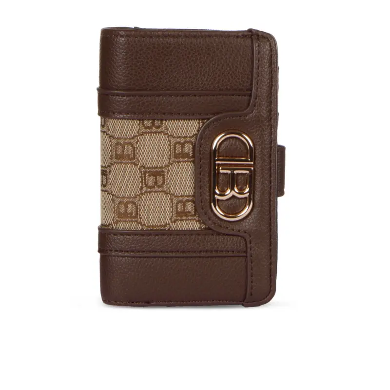 Portafoglio marrone da donna con logo e chiusura con bottone