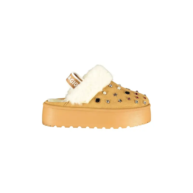 Sabot Donna Marrone Invernale con Pelo e Strass