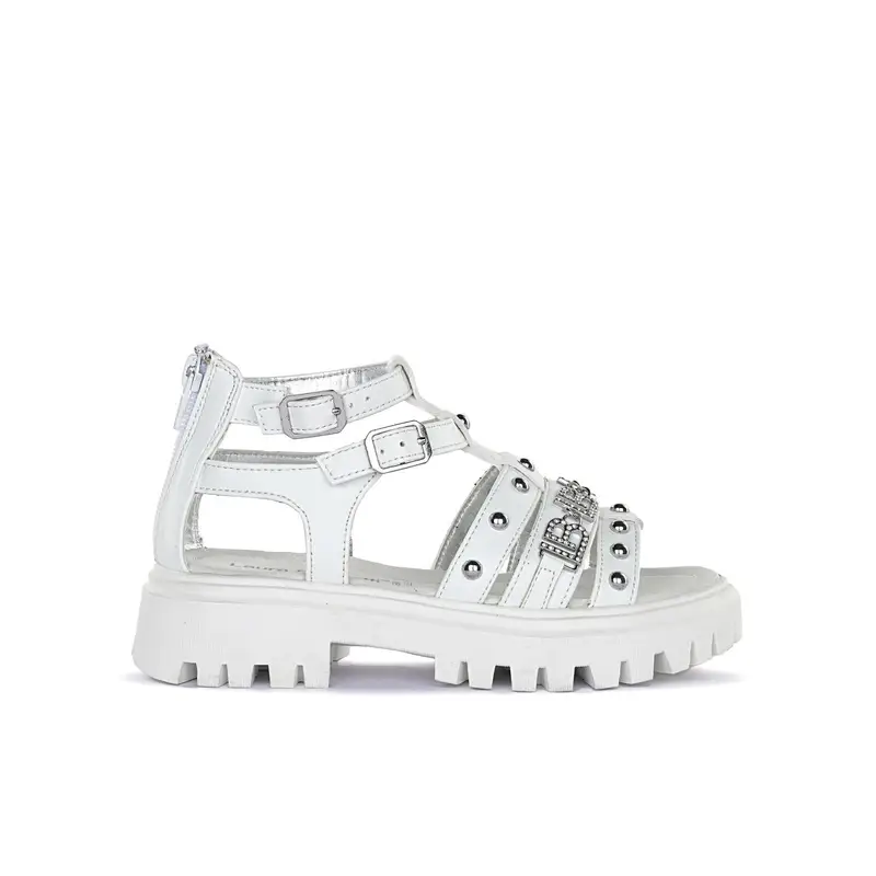 Sandali bianchi da bimba con borchie e chiusura zip