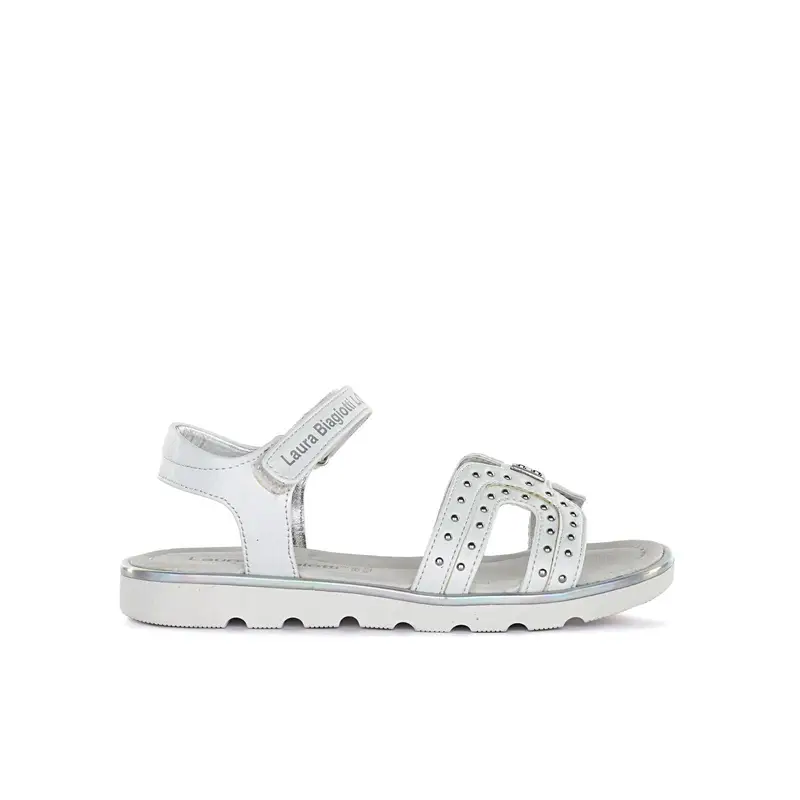 Sandali bianchi da bimba con micro borchie e con strappo