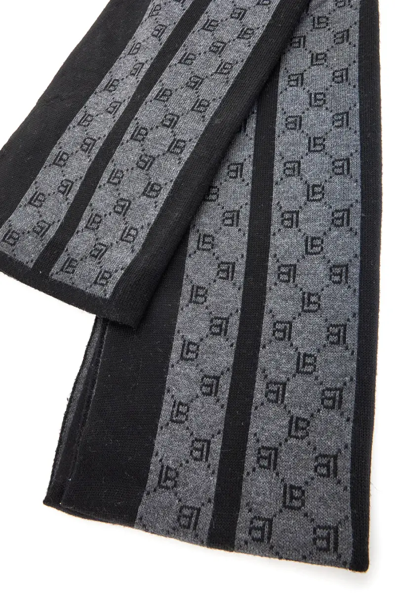 Sciarpa nera con motivo logato a righe calda Biagiotti LB25W262-20 [NERO] miniatura 2