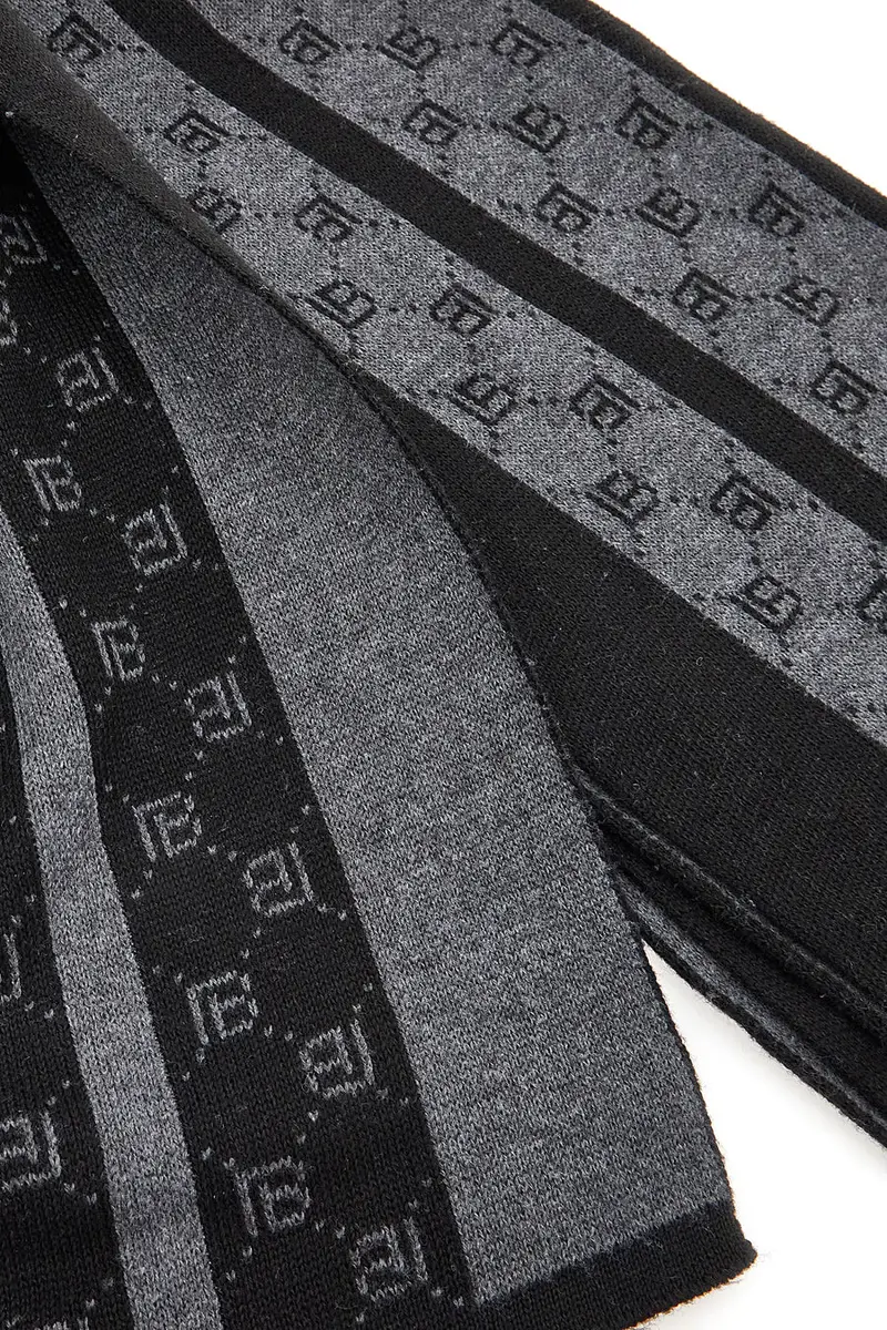 Sciarpa nera con motivo logato a righe calda Biagiotti LB25W262-20 [NERO] miniatura 3
