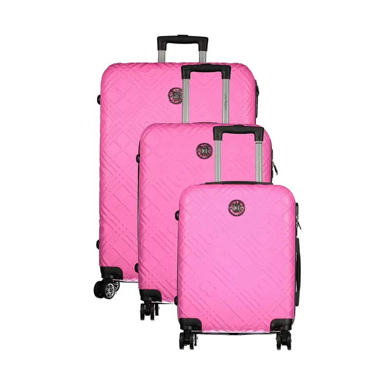 Set 3 Trolley Grandi Donna Rosa con Ruote e Lucchetto